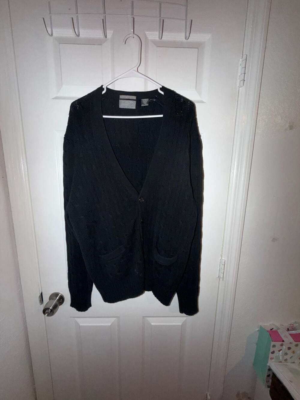 Lord & Taylor The Man's Shop Cotton Collection Cable Knit Cardigan Black Size L